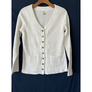 VTG 90s Y2K White Ribbed Lightweight Cotton Cardigan Sweater Pockets Medium